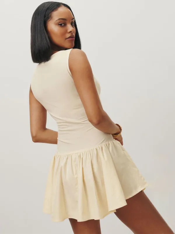 Blue Zone Planet |  Mia's Solid Color Sleeveless Stitching Mini Dress
