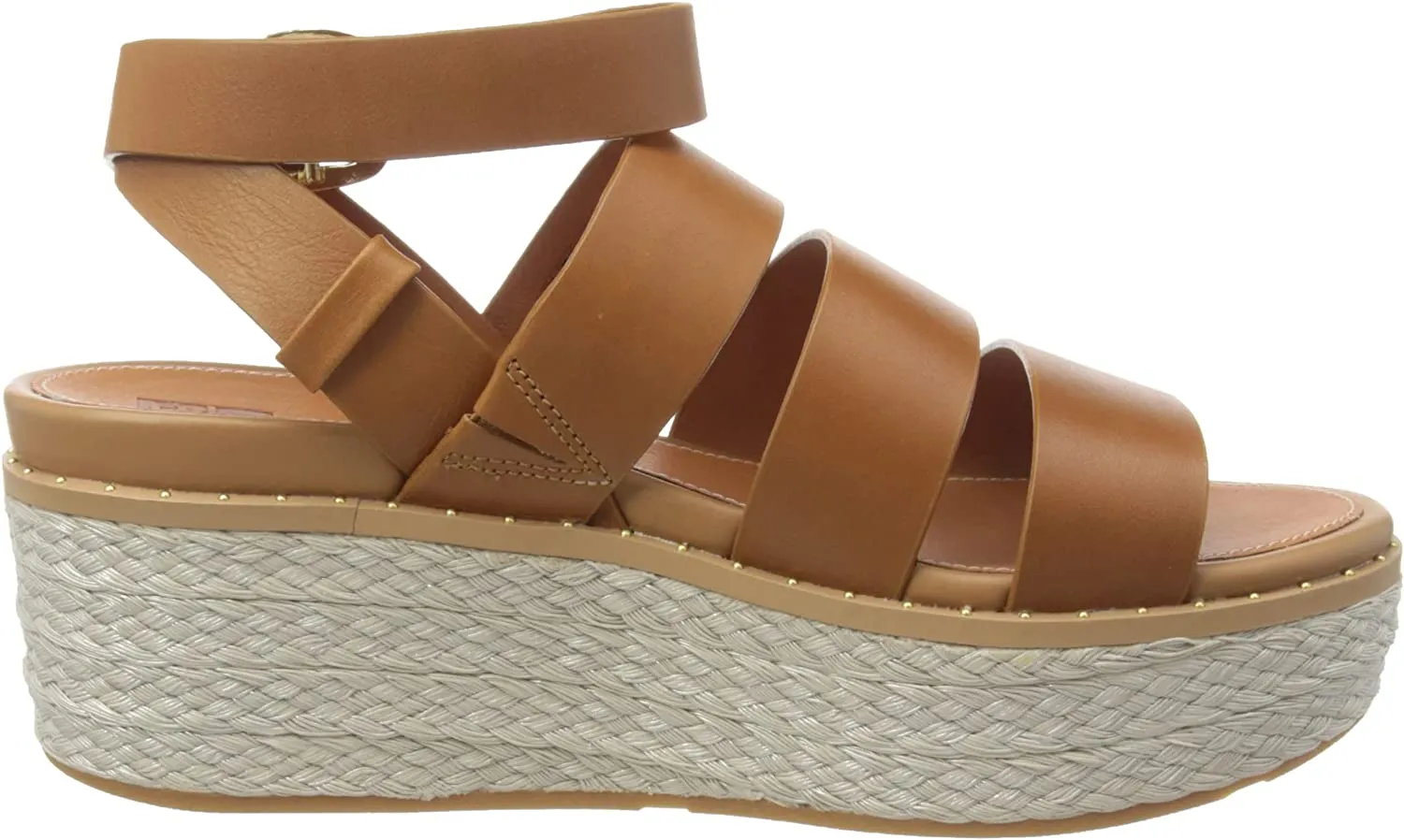 FitFlop Eloise Light Tan Ankle Strap Open Toe Strappy Espadrille Wedge Sandals