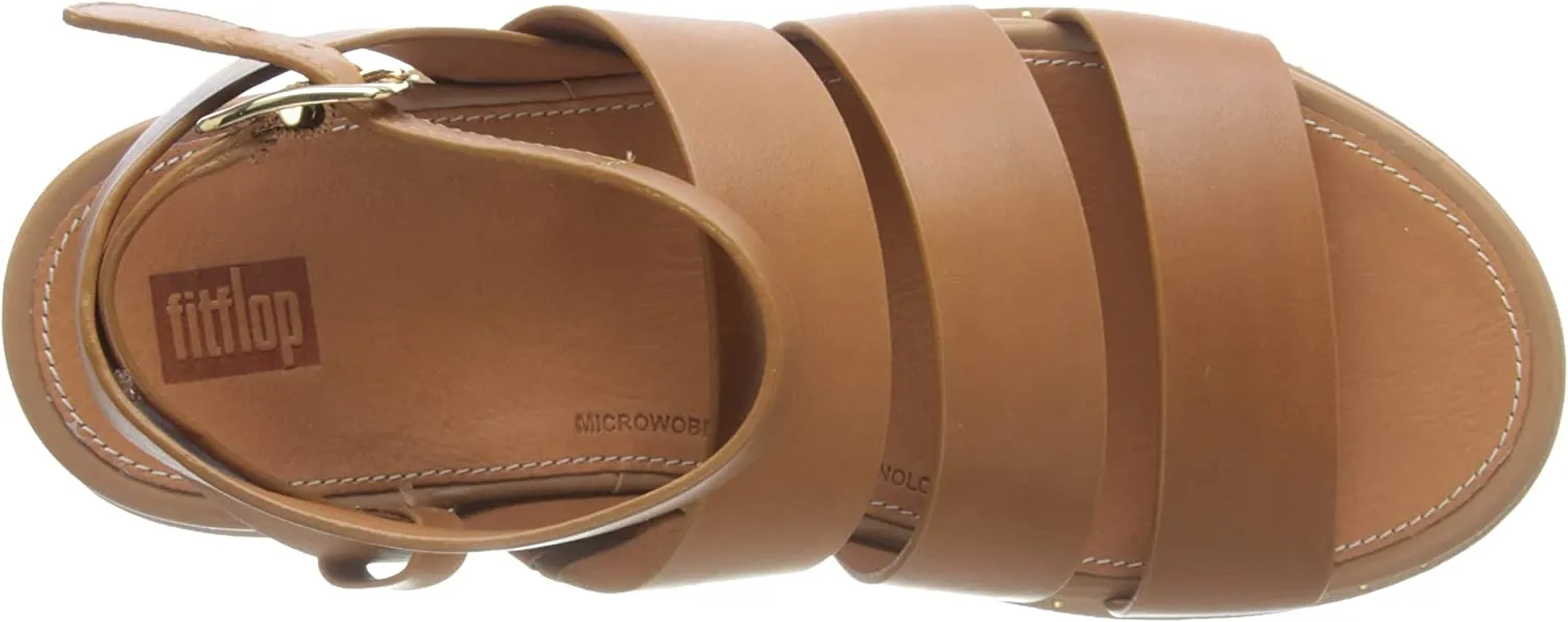 FitFlop Eloise Light Tan Ankle Strap Open Toe Strappy Espadrille Wedge Sandals