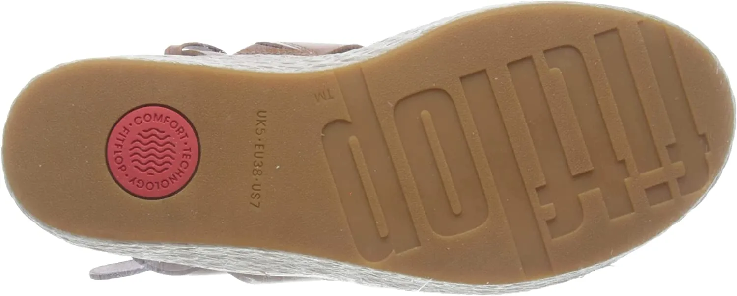 FitFlop Eloise Light Tan Ankle Strap Open Toe Strappy Espadrille Wedge Sandals