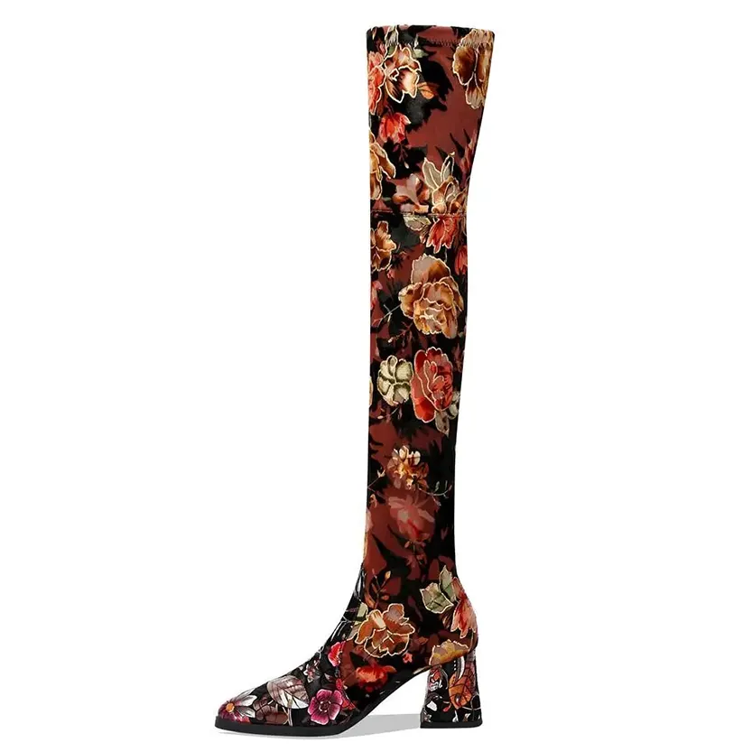 Funki Buys | Boots | Women's Over Knee Flower Embroider Boot