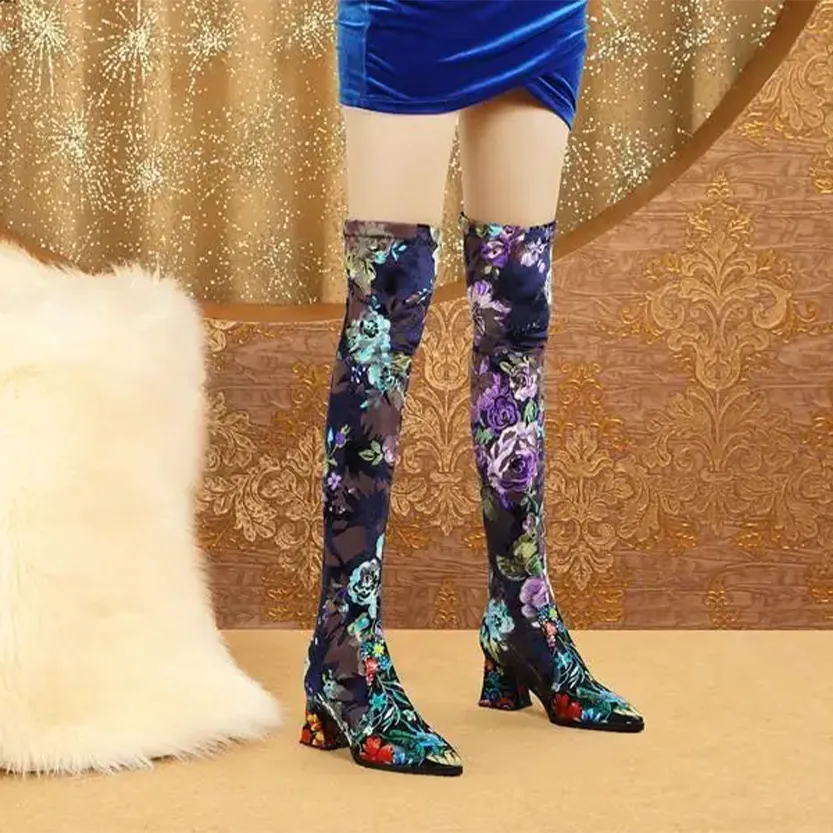 Funki Buys | Boots | Women's Over Knee Flower Embroider Boot