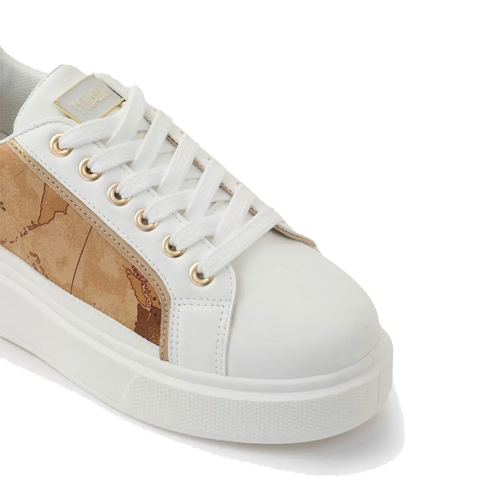 Scarpe Donna 1A Classe Alviero Martini Sneakers Bianche con Inserti Laminati e Geo Classic 0859