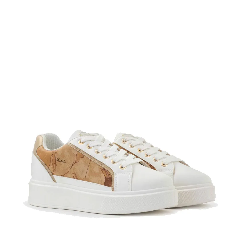 Scarpe Donna 1A Classe Alviero Martini Sneakers Bianche con Inserti Laminati e Geo Classic 0859