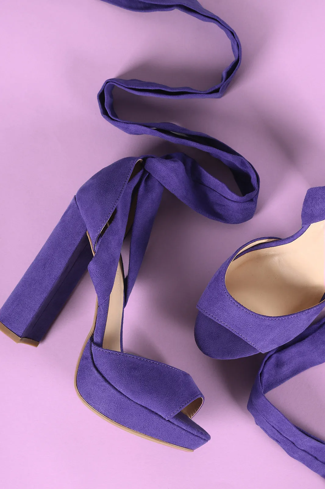 Wild Diva Lounge Suede Leg Wrap Chunky Platform Heel
