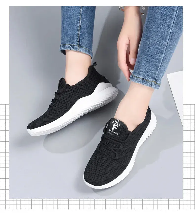Womens Casual Sneakers Comfortable Breathable Shoes Lace-Up Summer Footwear