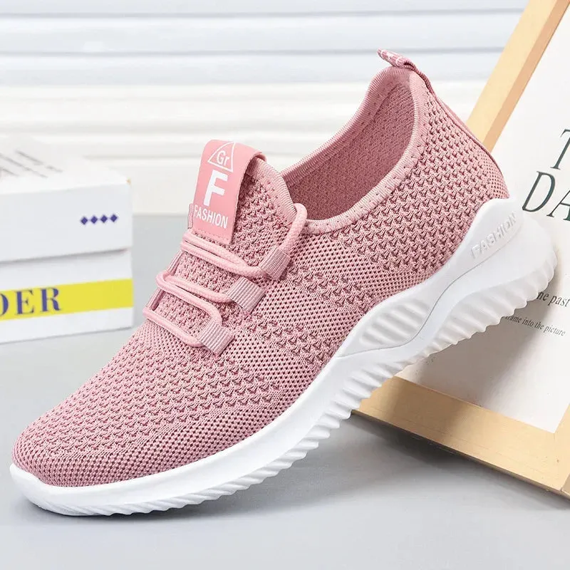 Womens Casual Sneakers Comfortable Breathable Shoes Lace-Up Summer Footwear