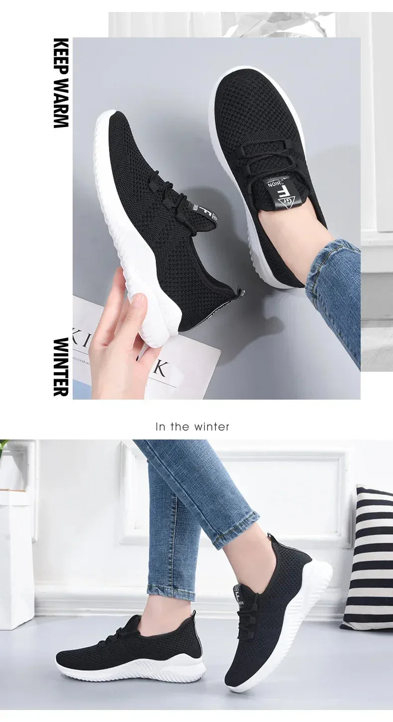Womens Casual Sneakers Comfortable Breathable Shoes Lace-Up Summer Footwear