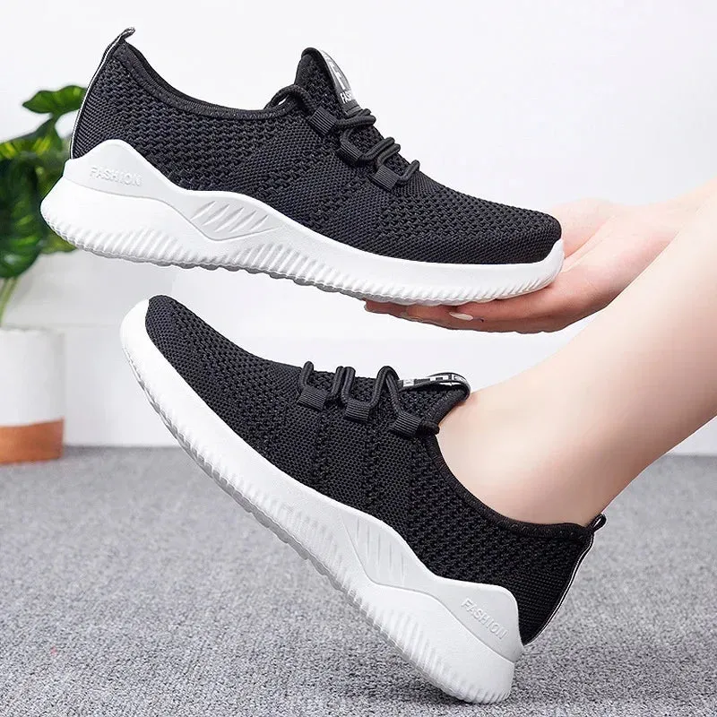 Womens Casual Sneakers Comfortable Breathable Shoes Lace-Up Summer Footwear