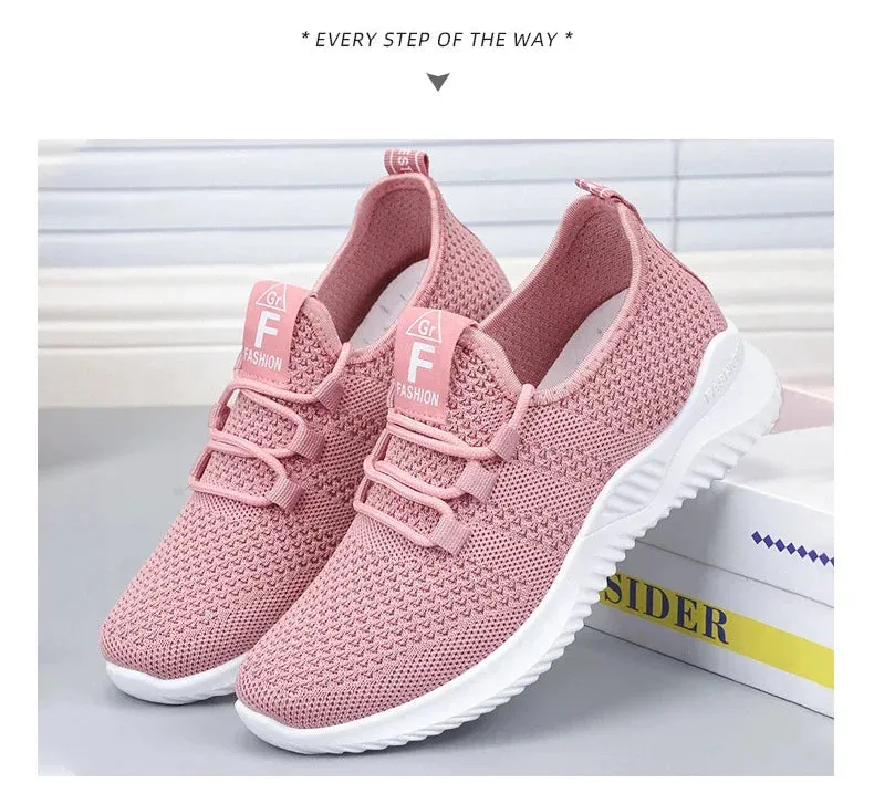 Womens Casual Sneakers Comfortable Breathable Shoes Lace-Up Summer Footwear